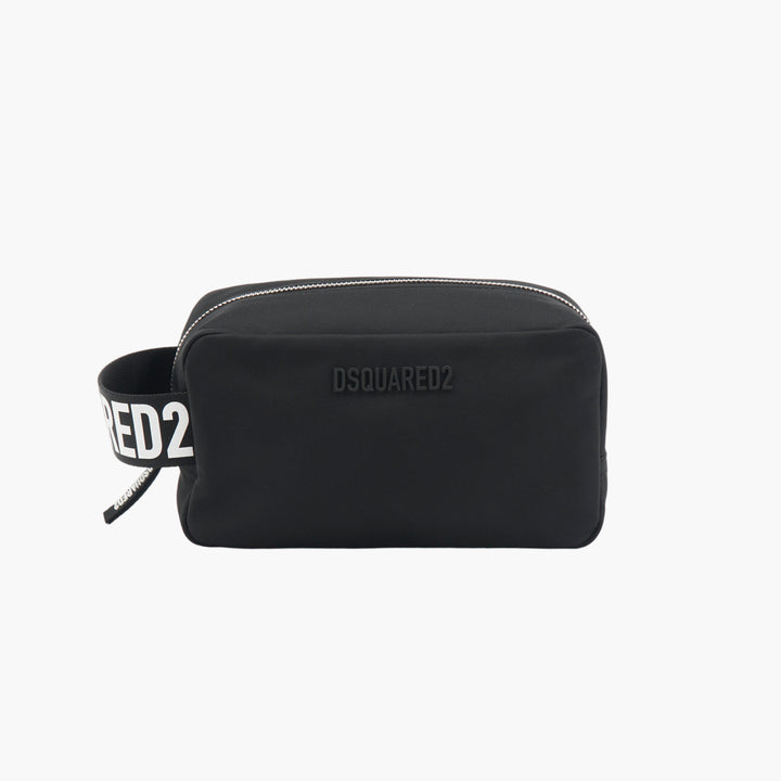 DSQUARED2 Nero Stylish Pouch with Zippered Closure and Bold Strap