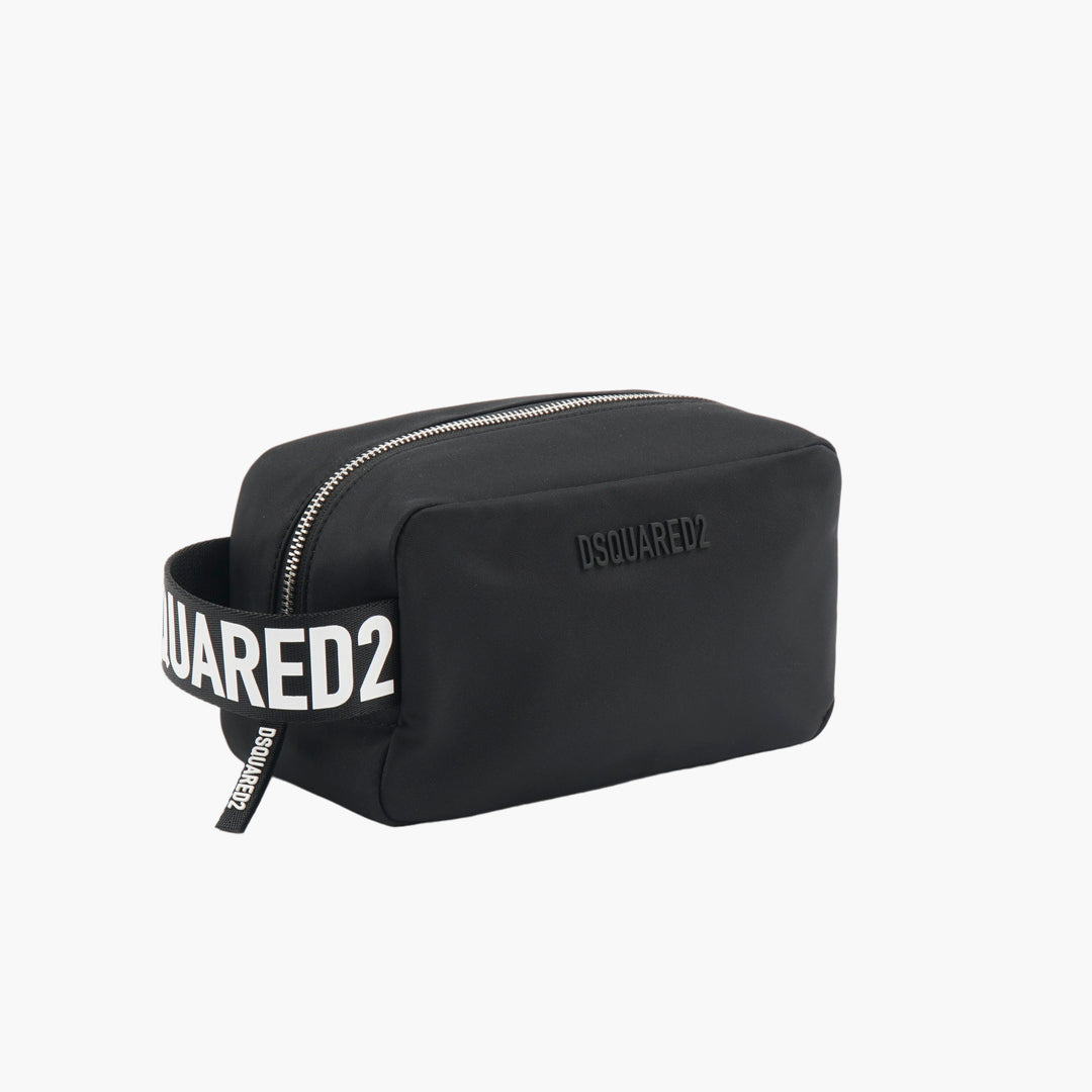 DSQUARED2 Nero Stylish Pouch with Zippered Closure and Bold Strap