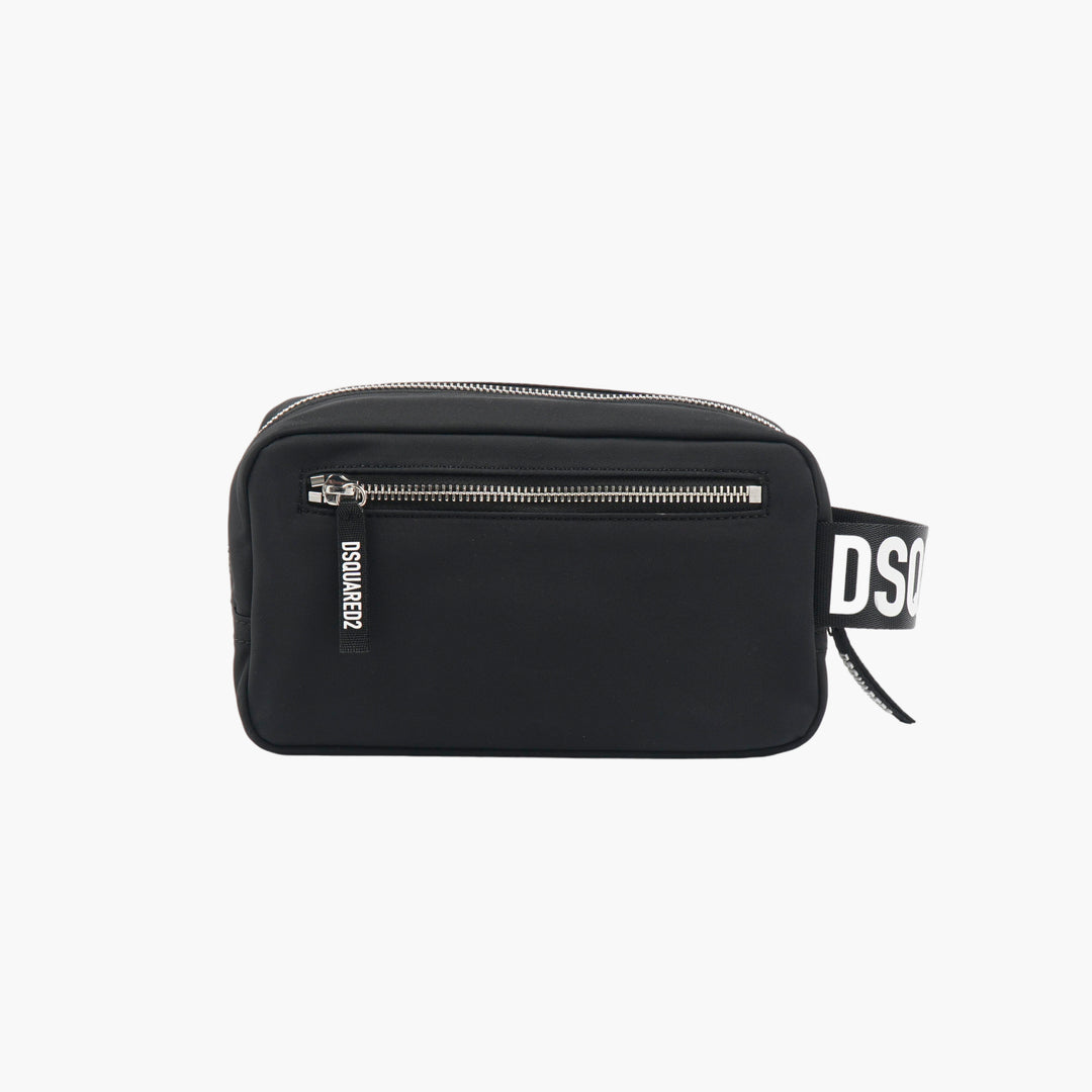 DSQUARED2 Nero Stylish Pouch with Zippered Closure and Bold Strap