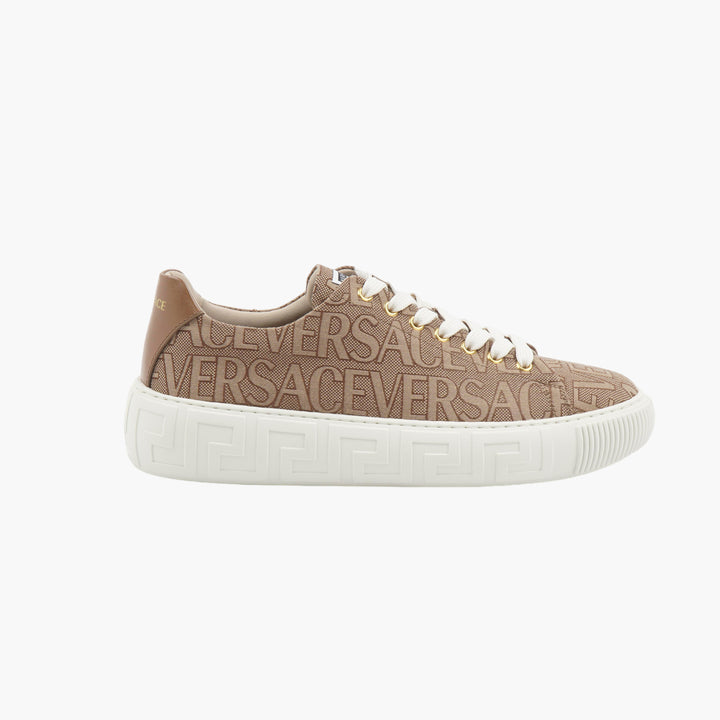 Sneakers basse Versace beige-bianche con suola con motivo a chiave greca