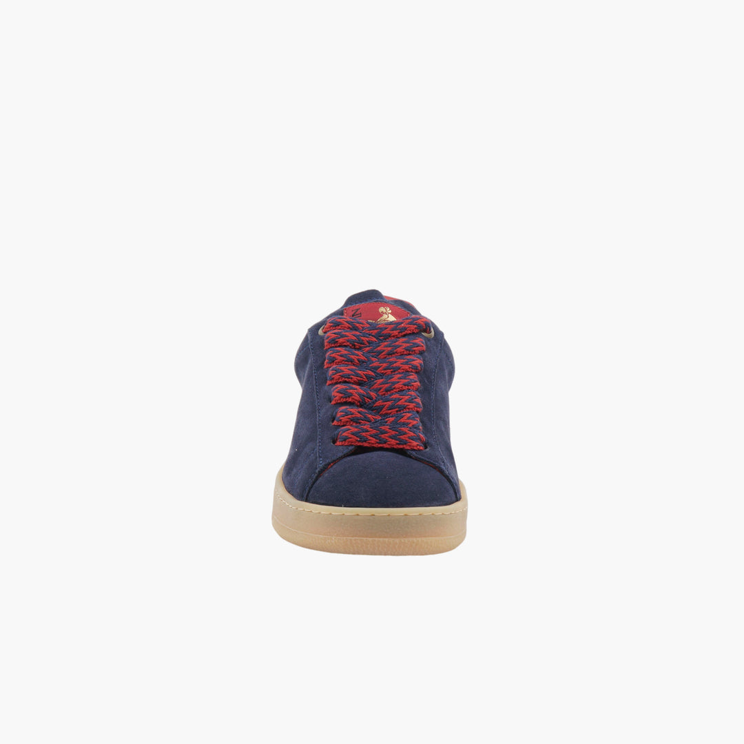 LANVIN Navy-Multi Suede Sneakers with Red Lacing