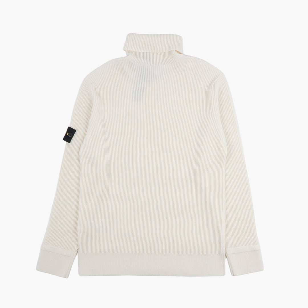 STONE ISLAND Maglione Collo Alto con Motivo a Costine in Bianco