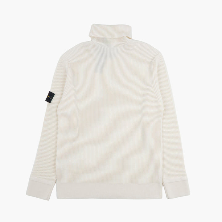 STONE ISLAND Maglione Collo Alto con Motivo a Costine in Bianco