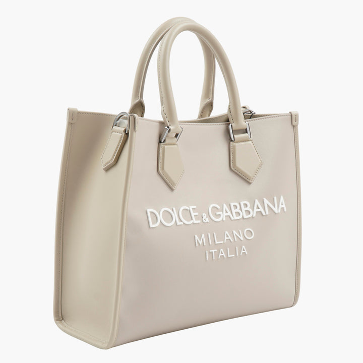 Dolce &amp; Gabbana Elegante Borsa Beige con Dettagli Logo Iconici - Made in Italy