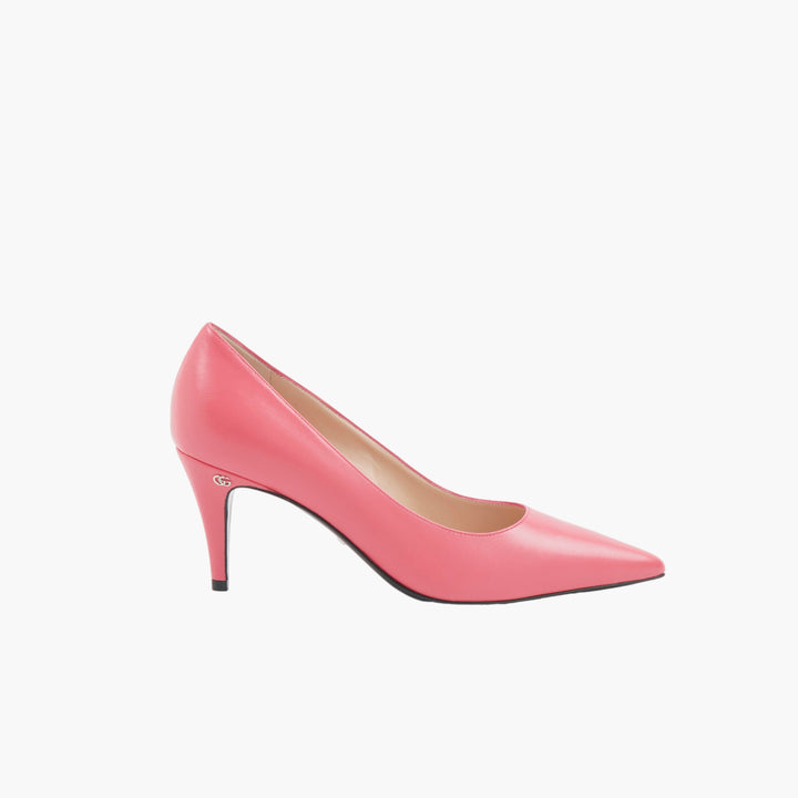 GUCCI Pink Leather Pumps with Pointed Toe and GG Logo Detail