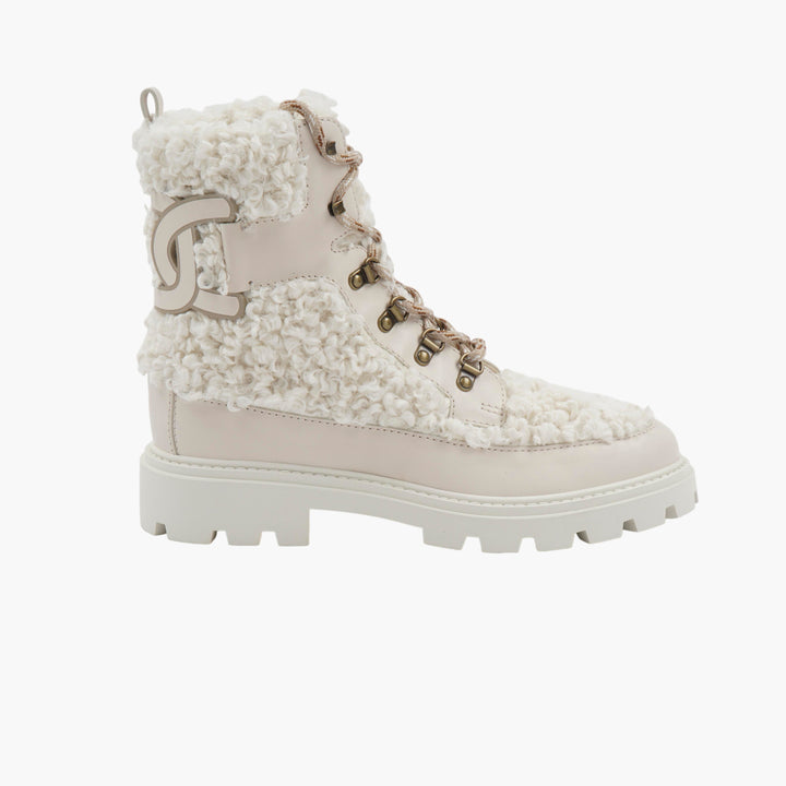 Tod's Shearling Lace-Up Ankle Boots in Bianco