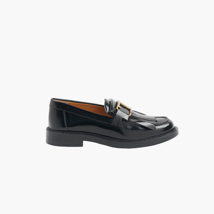 Mocassini Tod's da donna in pelle nera e oro con fibbia color oro - Made in Italy