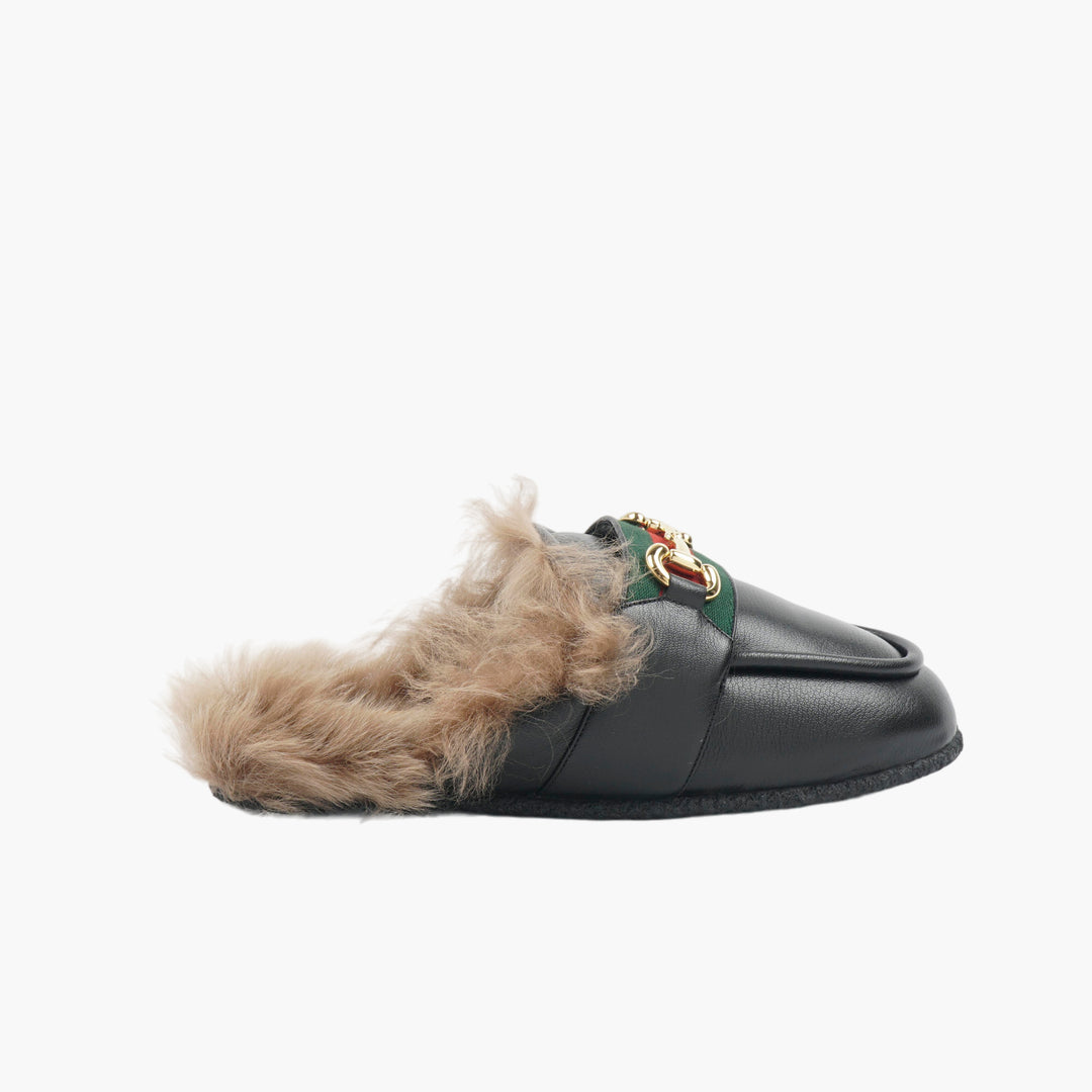 Gucci Sandals with Leather and Fur Lining - Black Multi