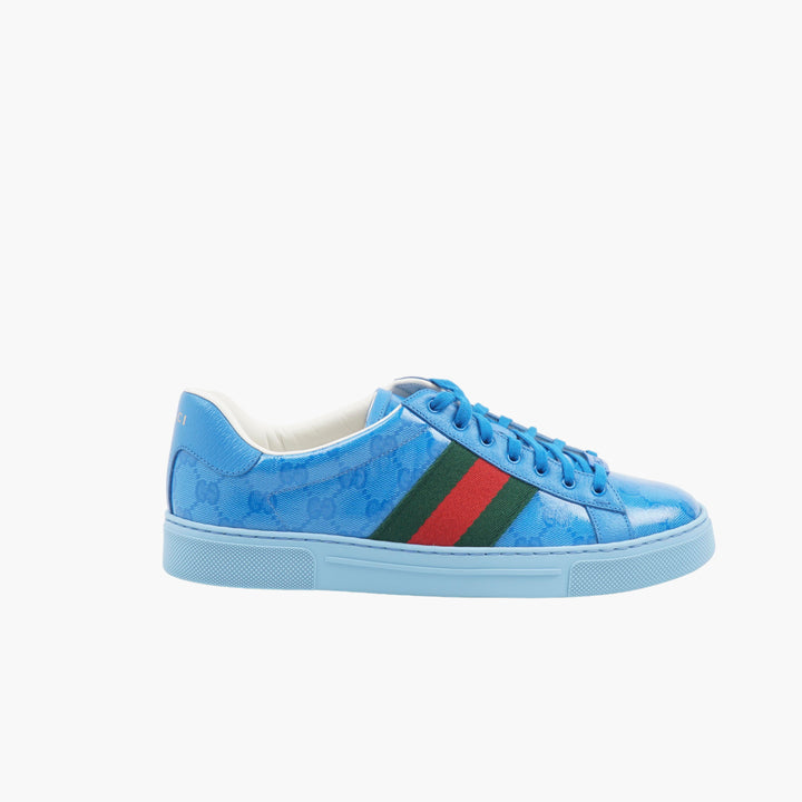 GUCCI Blue Monogram Sneakers with Signature Stripe - Made in Italy