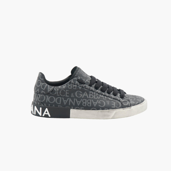 Dolce &amp; Gabbana Sneakers - Nero-Grigio-Bianco Logo Pattern Scarpe di Lusso Made in Italy