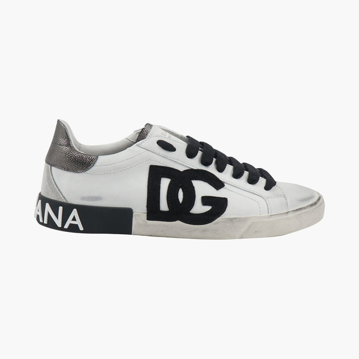 Dolce & Gabbana Made in Italy White Leather Sneakers with Metallic Accents