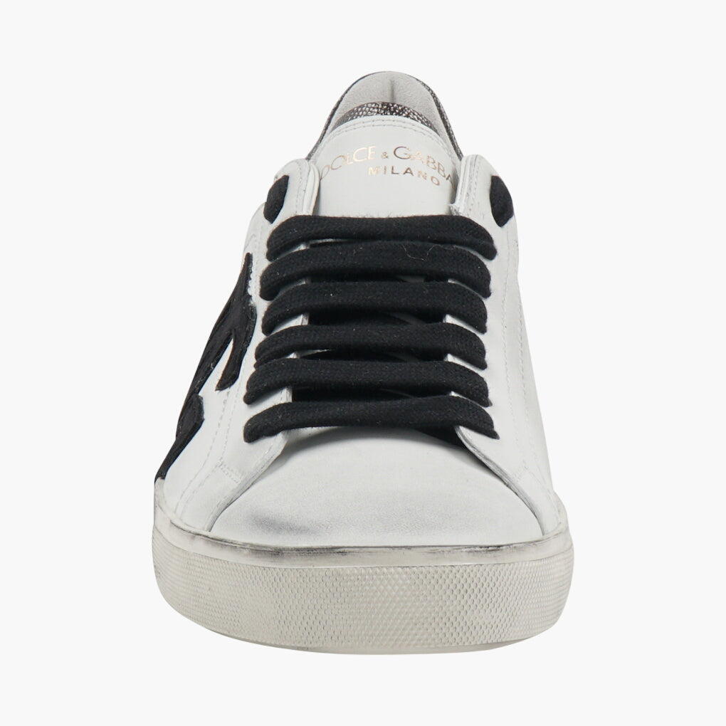 Dolce & Gabbana Made in Italy White Leather Sneakers with Metallic Accents