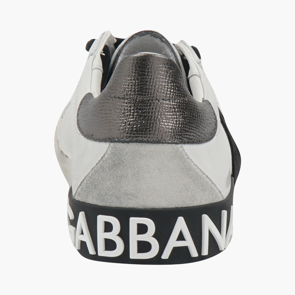 Dolce & Gabbana Made in Italy White Leather Sneakers with Metallic Accents