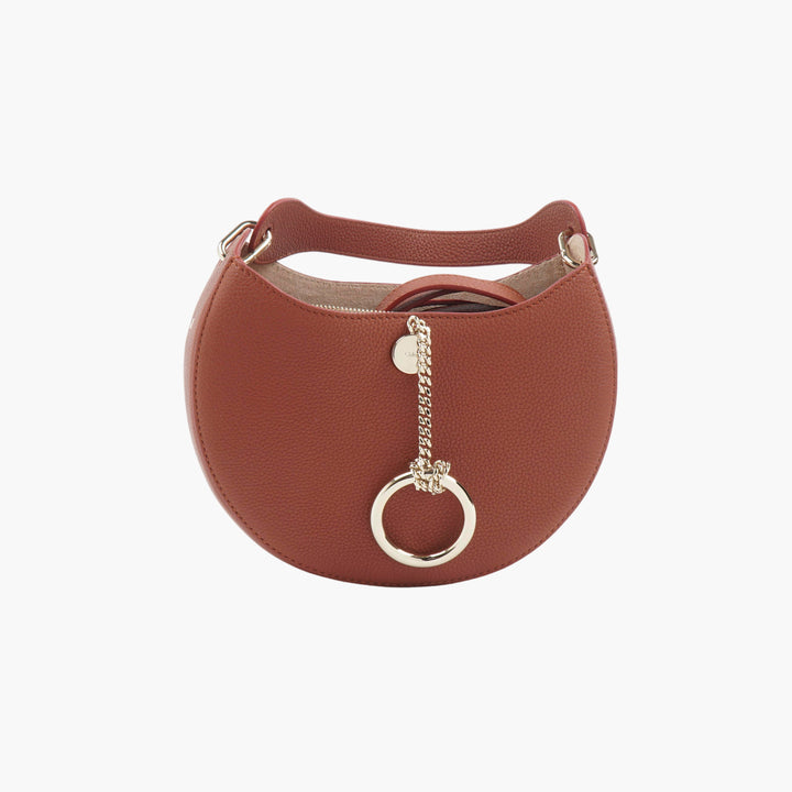 Chloè Brown Leather Handbag with Gold Ring Chain Accent