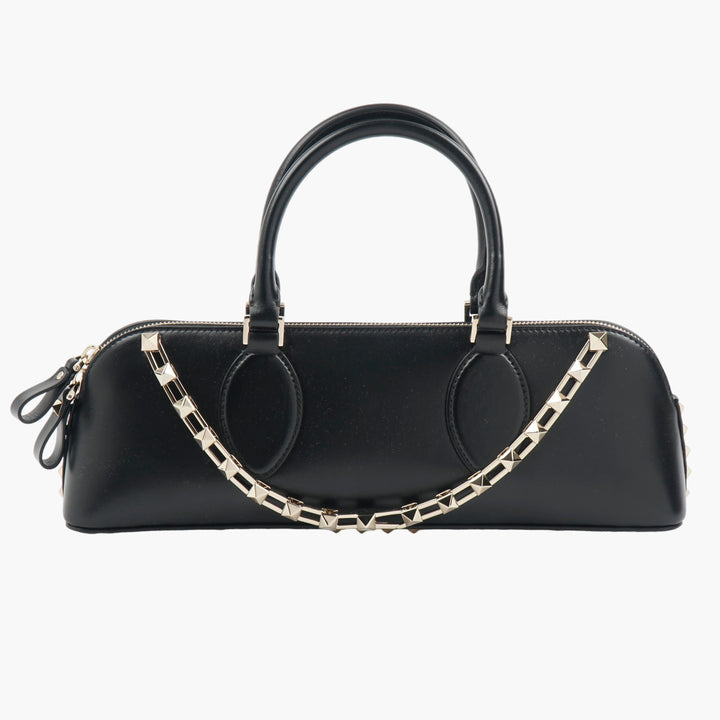 VALENTINO Black-Gold Rockstud Leather Handbag Made in Italy