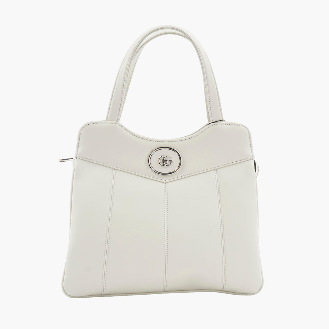 GUCCI Elegant White Leather Handbag with Iconic Emblem