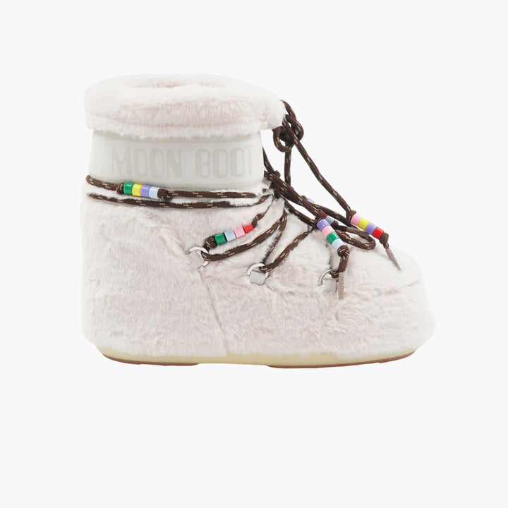 MOON BOOT Iconic Plush Faux-Fur Winter Boots in White-Multi