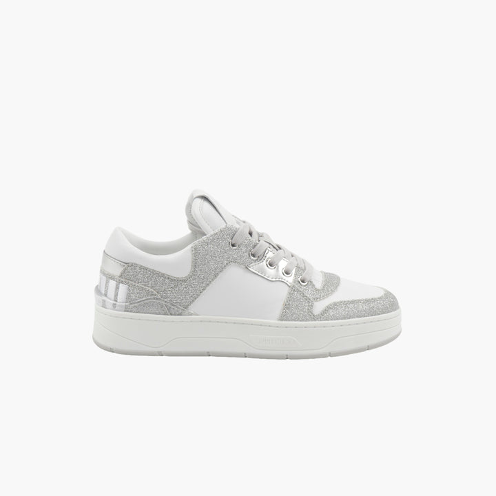 JIMMY CHOO Women's White & Silver Glitter Sneakers