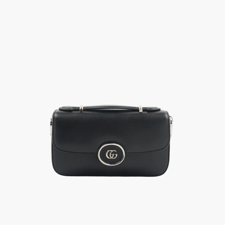 GUCCI Black Leather Handbag with Iconic GG Logo