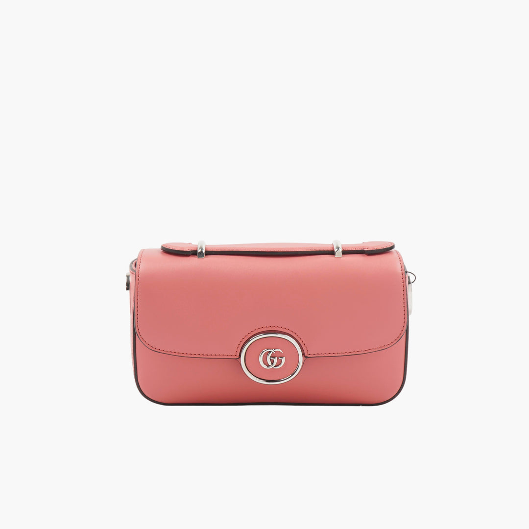 GUCCI Pink-Silver Leather Bag with Iconic GG Logo