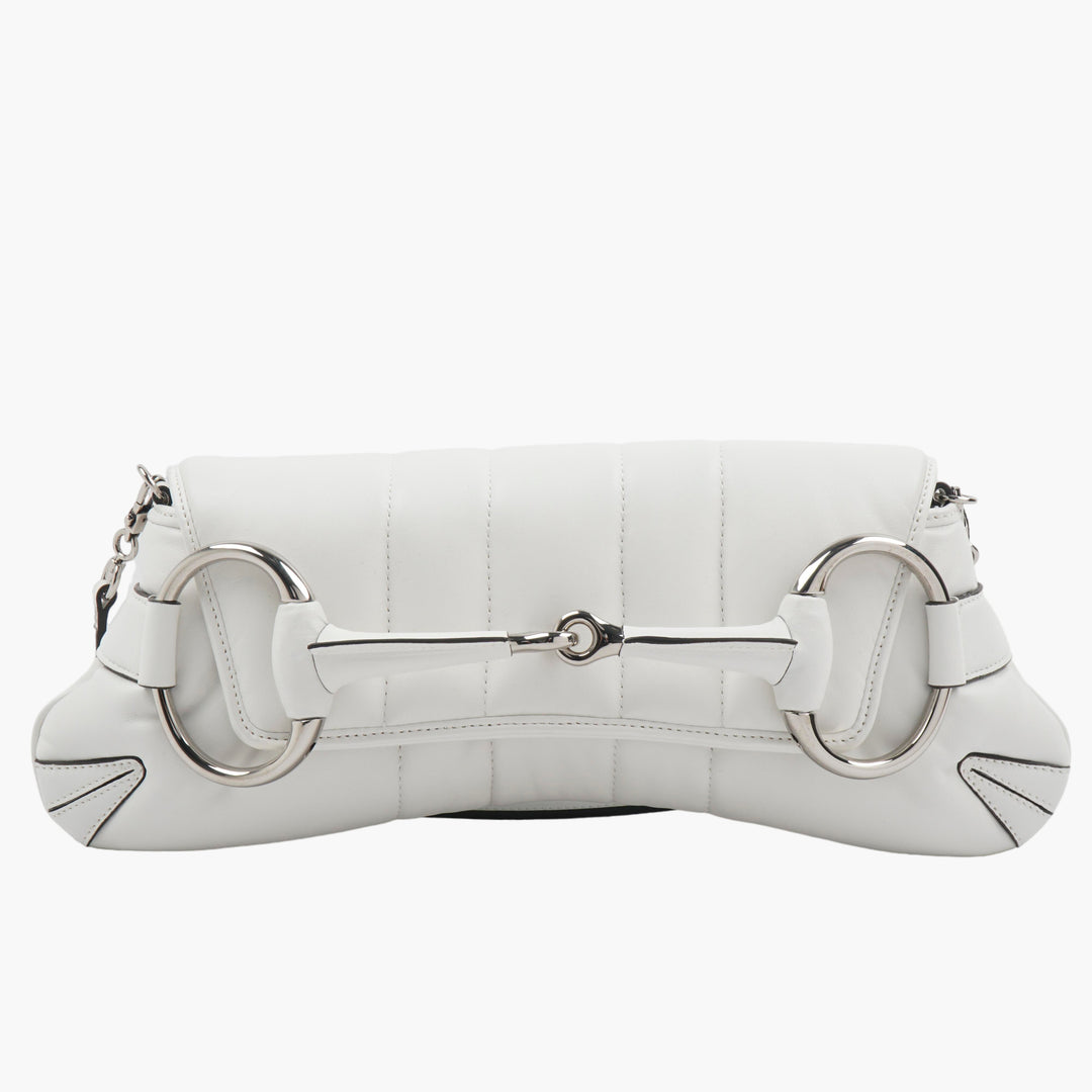 Gucci White Leather Bag with Equestrian-Inspired Metal Bit