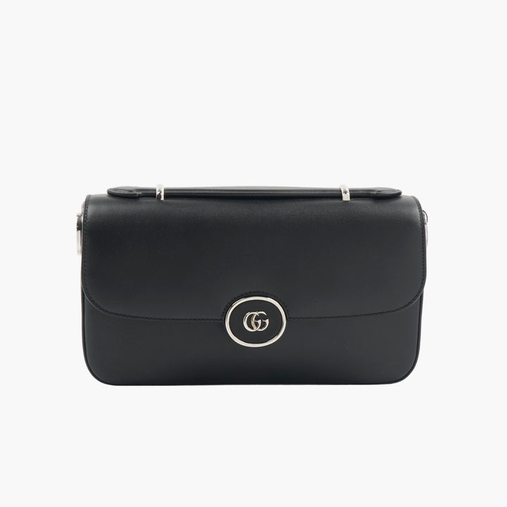 GUCCI Black Leather Bag with GG Logo and Adjustable Strap - Made in Italy