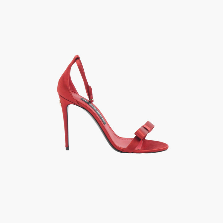 Dolce & Gabbana Red Stiletto Sandals with Bow Detail - Made in Italy