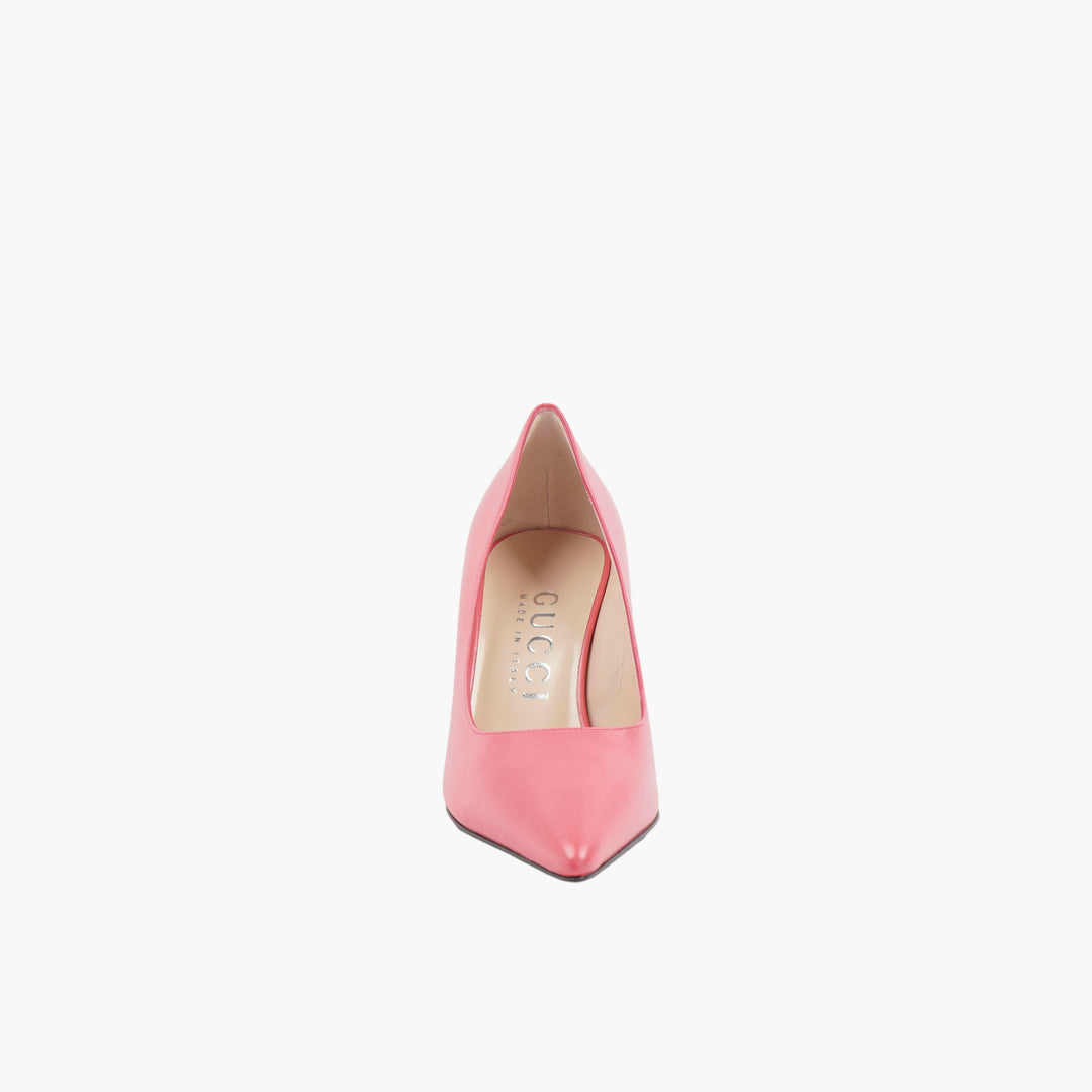 GUCCI Pink Leather Pumps with Pointed Toe and GG Logo Detail