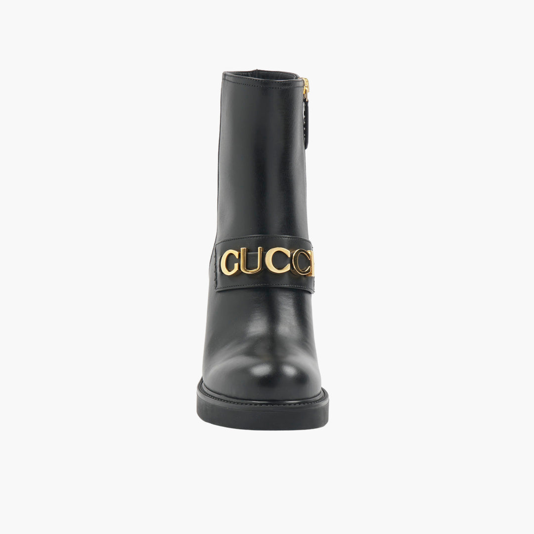 GUCCI Black Leather Boots with Gold Detailing - Made in Italy