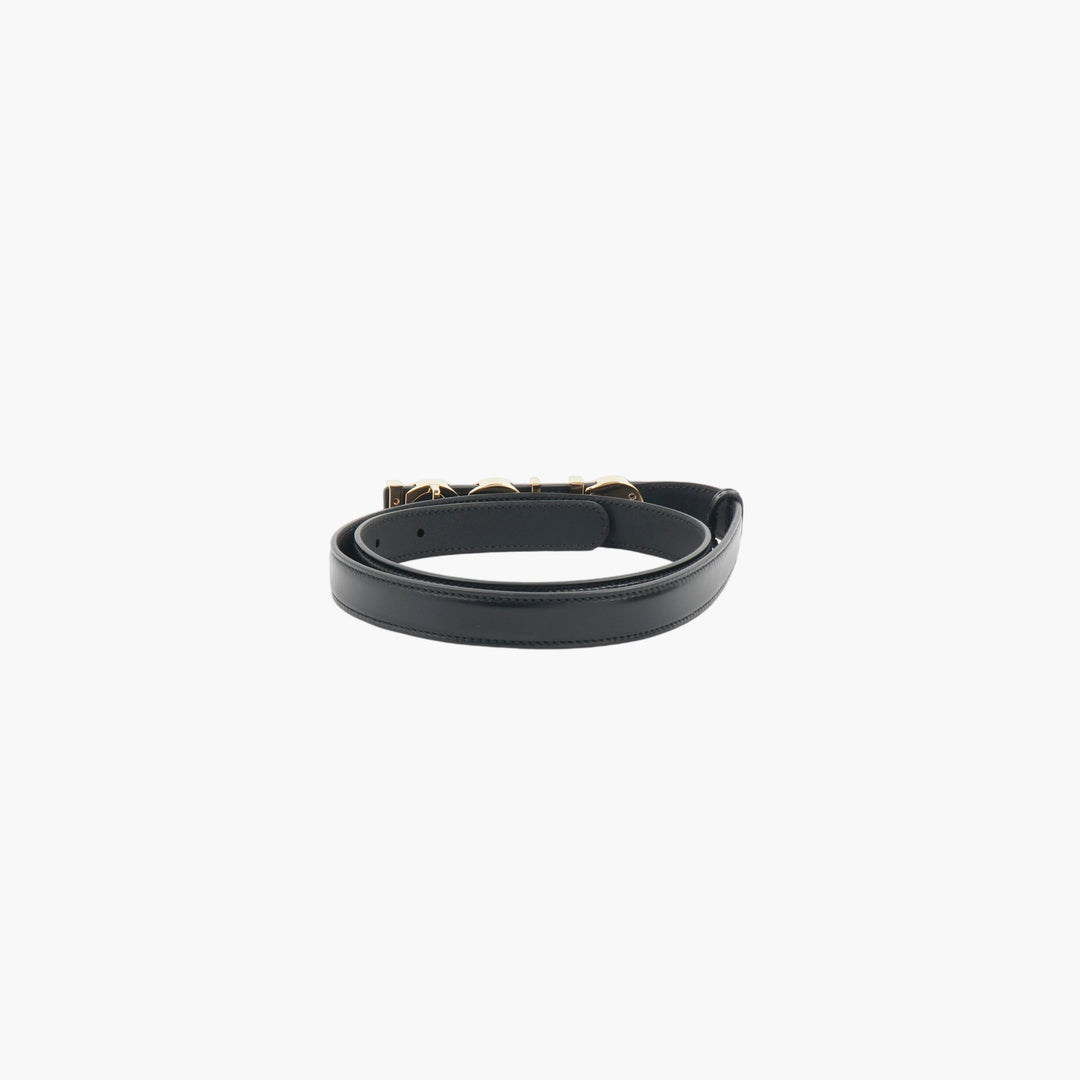 GUCCI Black Leather Belt with Gold-Tone Logo Buckle - Made in Italy