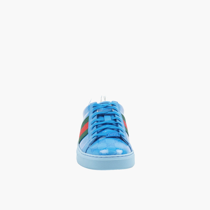 GUCCI Blue Monogram Sneakers with Signature Stripe - Made in Italy