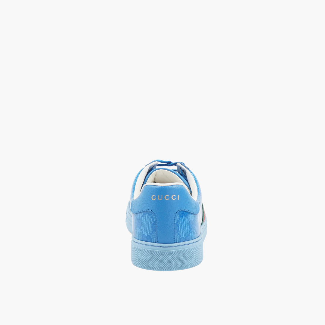 GUCCI Blue Monogram Sneakers with Signature Stripe - Made in Italy