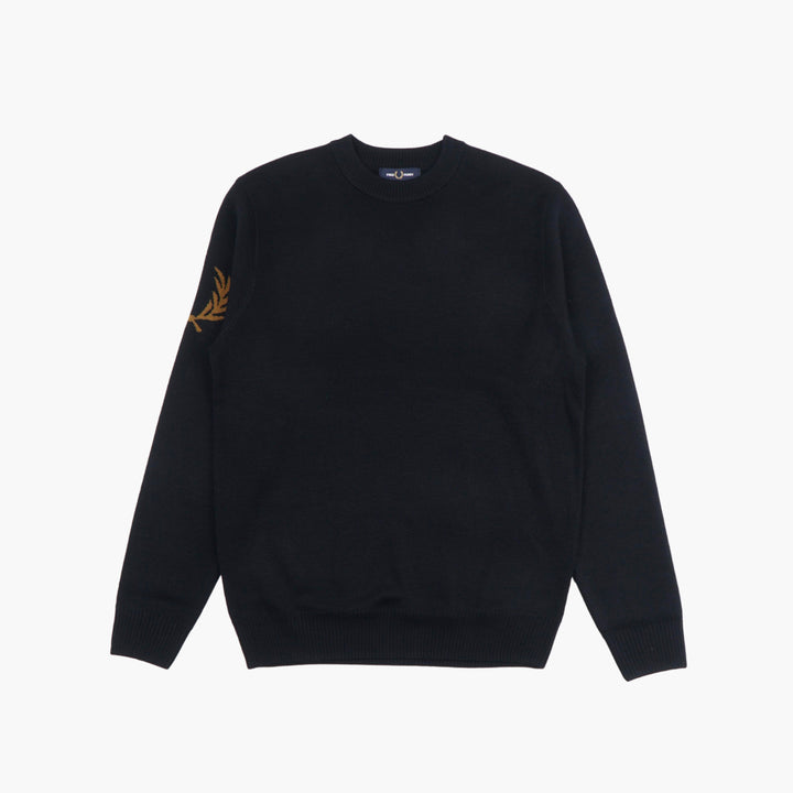 FRED PERRY Classic Round Neck Sweater with Iconic Laurel Wreath Embroidery, Blue