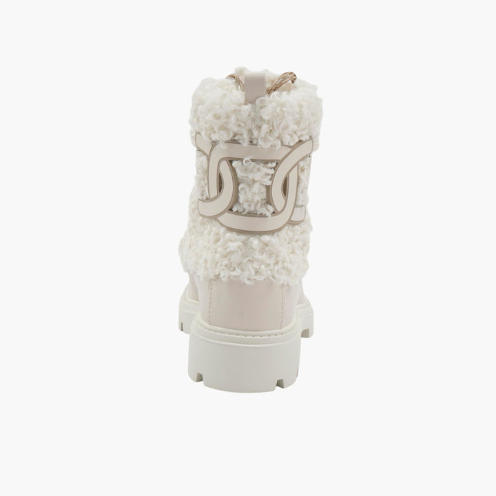 Tod's Shearling Lace-Up Ankle Boots in Bianco