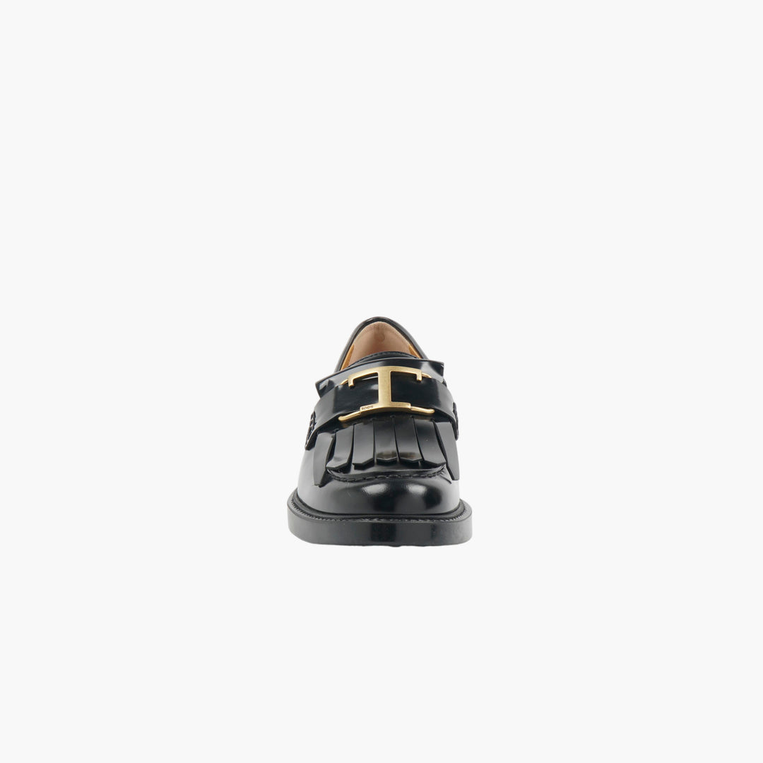 Mocassini Tod's da donna in pelle nera e oro con fibbia color oro - Made in Italy