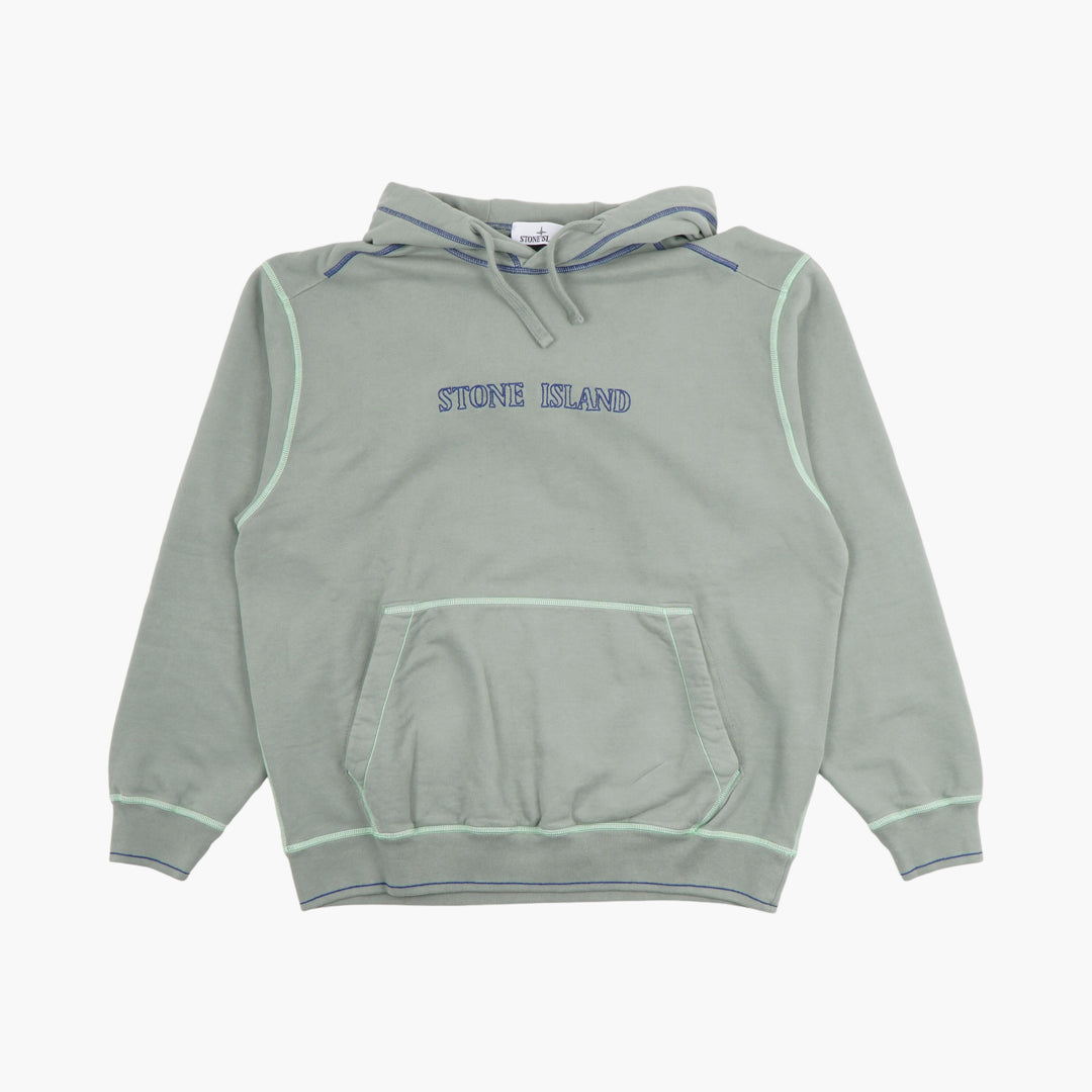 STONE ISLAND Green-Blue Hoodie with Logo and Pocket