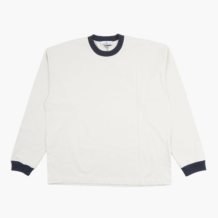 STONE ISLAND Long-Sleeve Top in Beige-Navy with Contrast Ribbed Details