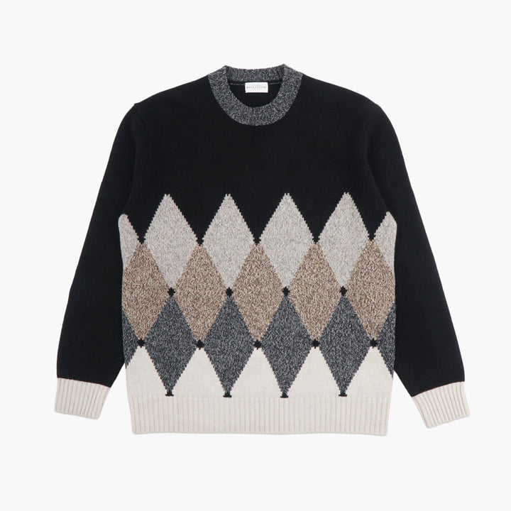 Ballantyne Argyle Pattern Sweater in Black-Multi