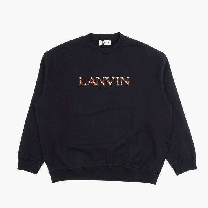 Felpa con logo ricamato nero-multicolore LANVIN - Moda di qualità premium