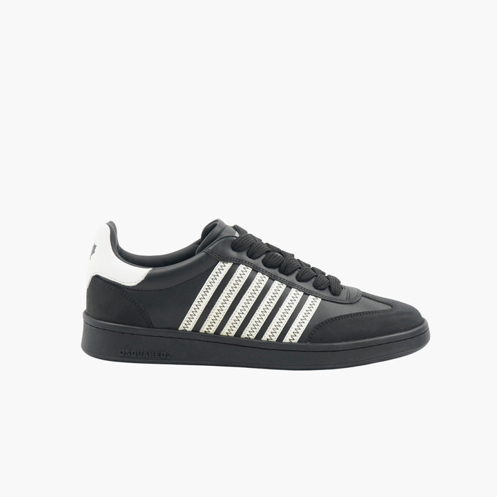 DSQUARED2 Black Leather Sneakers with White Stitched Accents