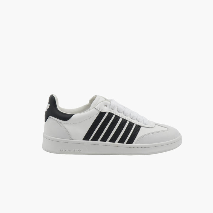 DSQUARED2 Stylish White and Black Lace-Up Sneakers with Signature Stripe Detailing