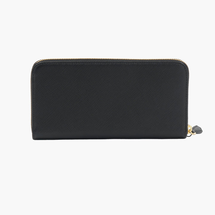 Prada Black Saffiano Leather Wallet with Gold Logo Detail