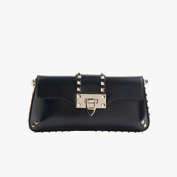 VALENTINO Black-Gold Rockstud Leather Bag - Made in Italy