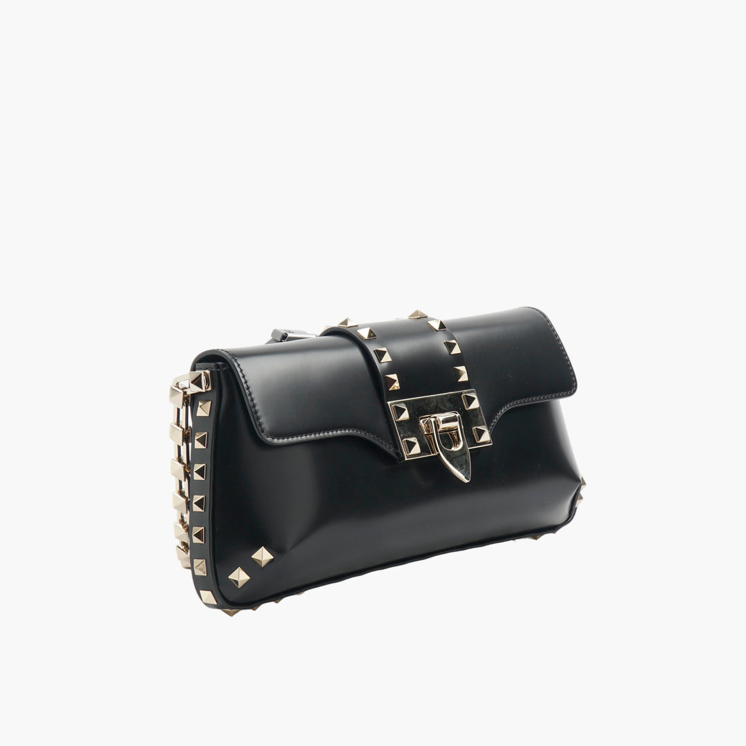 VALENTINO Black-Gold Rockstud Leather Bag - Made in Italy