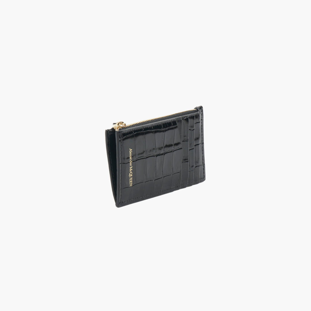 ALEXANDER MCQUEEN Cardholder with Crocodile-Embossed Finish - Made in Italy