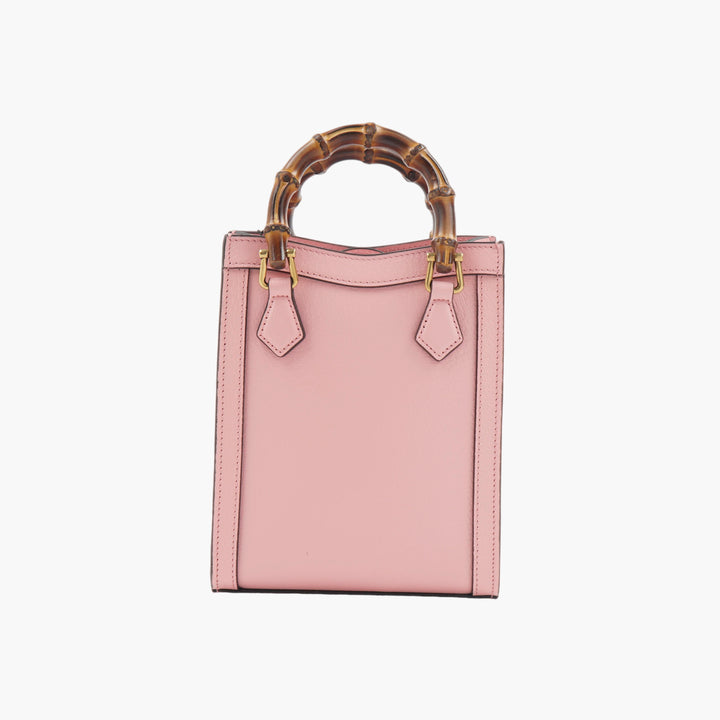 GUCCI Bamboo Handle Bag in Pink Leather with Iconic Bamboo Handles