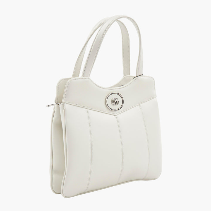 GUCCI Elegante borsa a mano in pelle bianca con emblema iconico