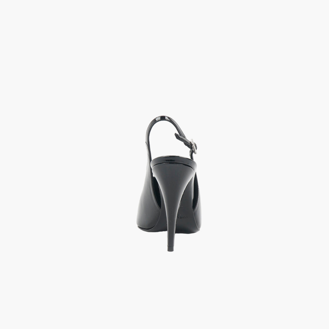 SAINT LAURENT Black Glossy Finish Slingback Shoes - Made in Italy