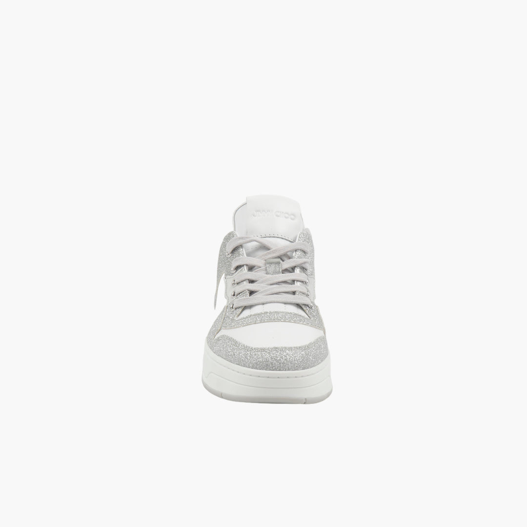 JIMMY CHOO Women's White & Silver Glitter Sneakers