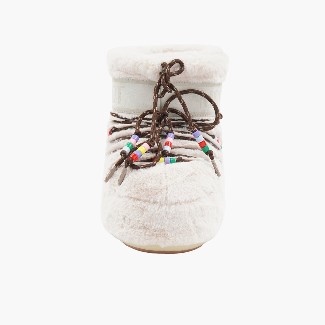 MOON BOOT Iconic Plush Faux-Fur Winter Boots in White-Multi